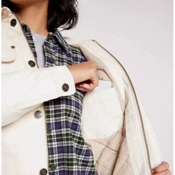 Alpine Design Quilted Lined Chore Coat Size Small Natural Khaki Pockets Full Zip - Picture 8 of 16